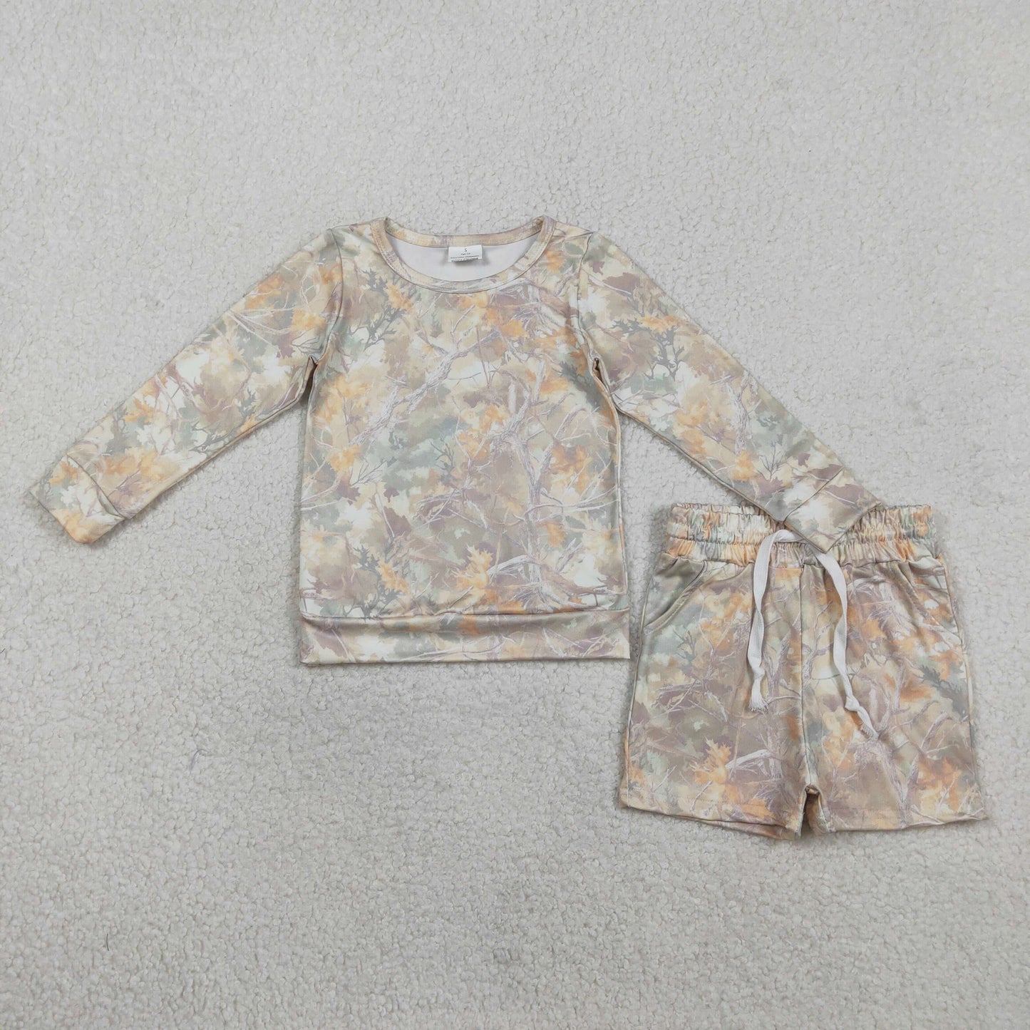RTS NO MOQ(In Stock) GLS0058 Branch and Leaf Long-Sleeved Shirt and Shorts Set