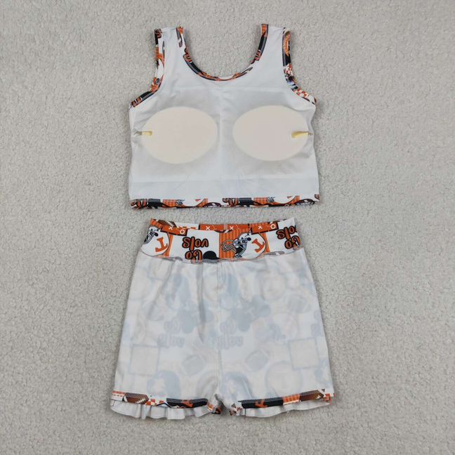 GSD3613 Kids Baby Girls Footballs Go Vols Vest Ruffle Skirt Short Team Yoga Active Clothes Sets