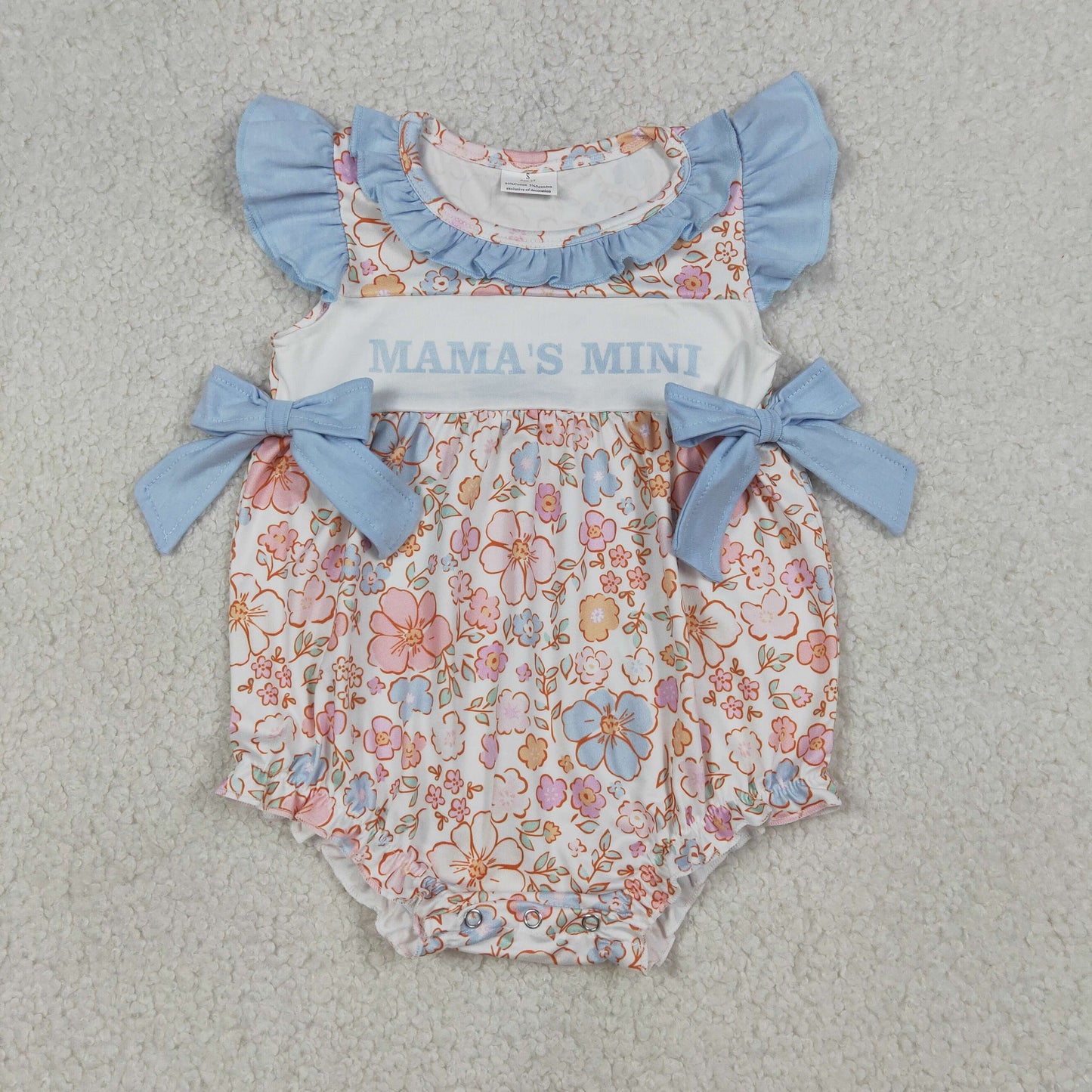 SR3973 Newborn Baby Girls Flutter Sleeve Mama's Mini Colorful Flowers Ruffle Rompers