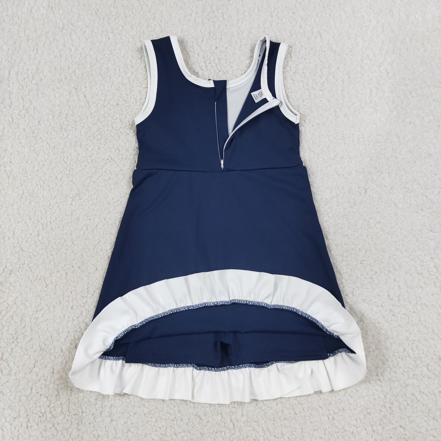 GSD4145 Kids Baby Girls Sleeveless Purple Yoga Active Short Scallop Knee Length Dress