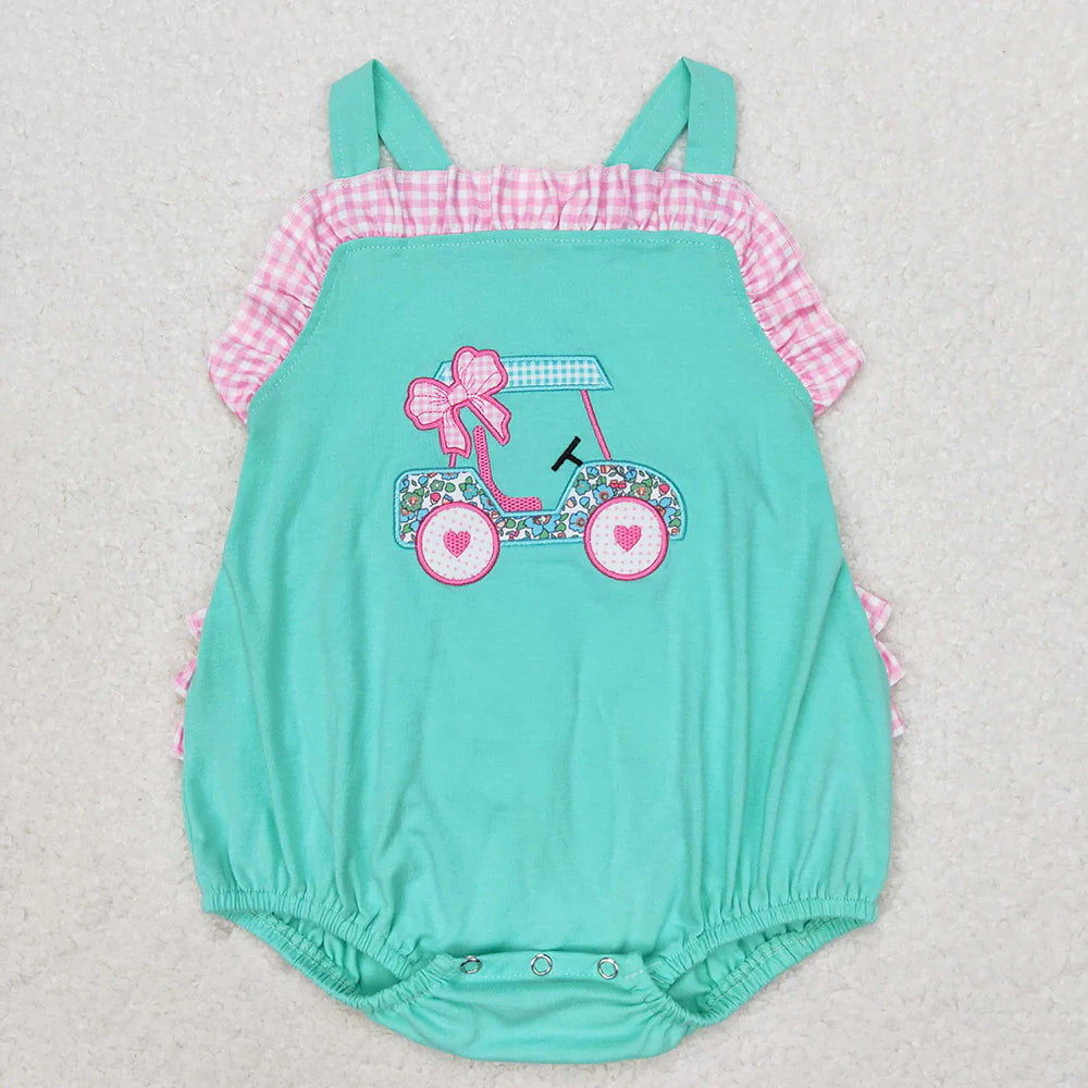 SR1223 Newborn Baby Infant Girls Golf Straps Ruffle Floral Summer Rompers