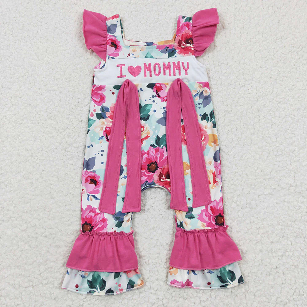 SR0251 Newborn Baby Girls I love Mommy Pink Floral Rompers