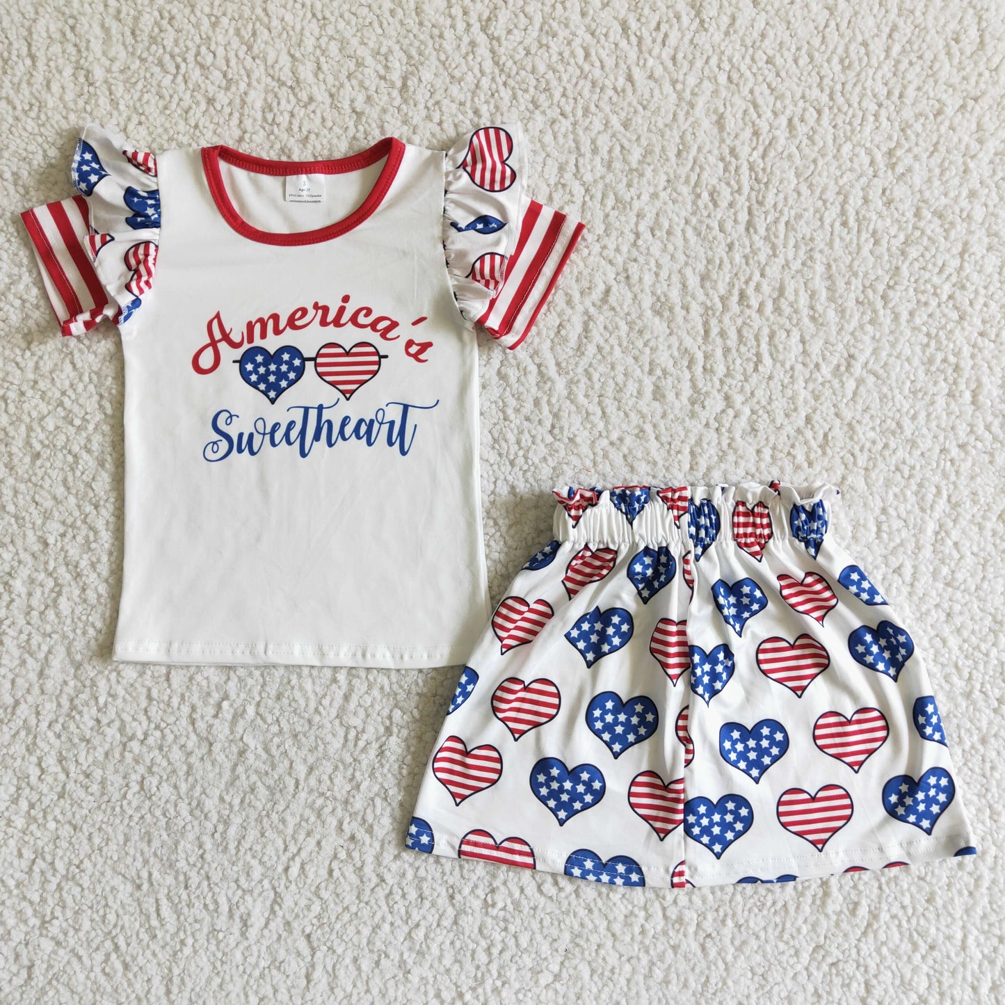 GSSO0051 independence Day Letter print heart pattern short-sleeved top with short group