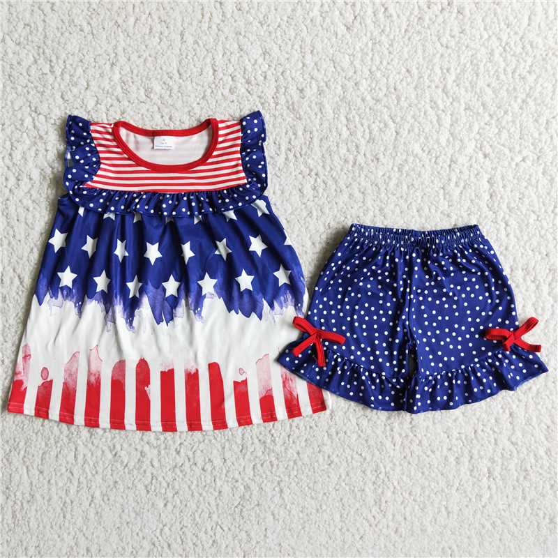 D8-19 Striped Stars Top Polka Dot Shorts Independence Day Costume