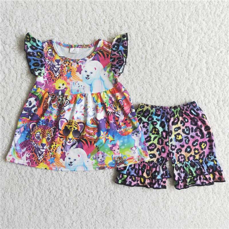 C16-3 Girls Cartoon Animal Tiger Bear Purple Spots Set