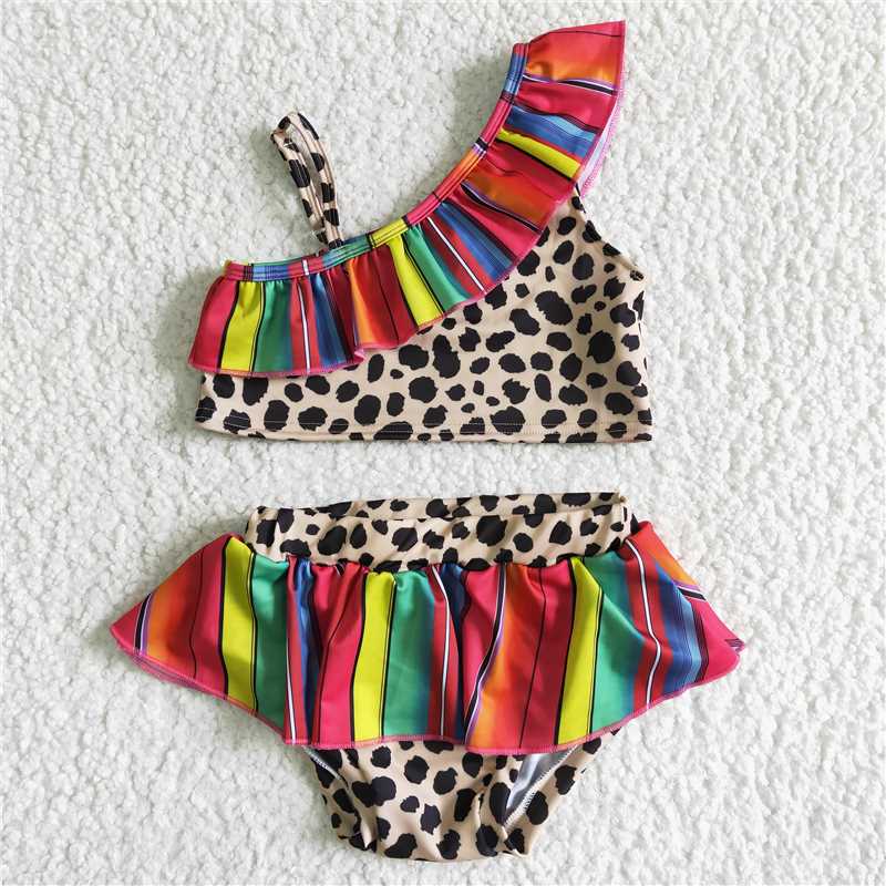 S0001 Leopard Red Fashion Girls Swimsuit Two Piece Set