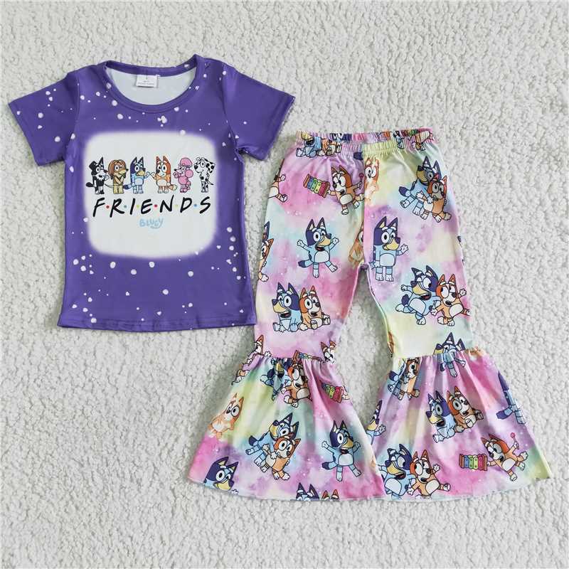 GSPO0059 Spring and Fall Clothing purple cartoon pattern top with purple cartoon pattern top