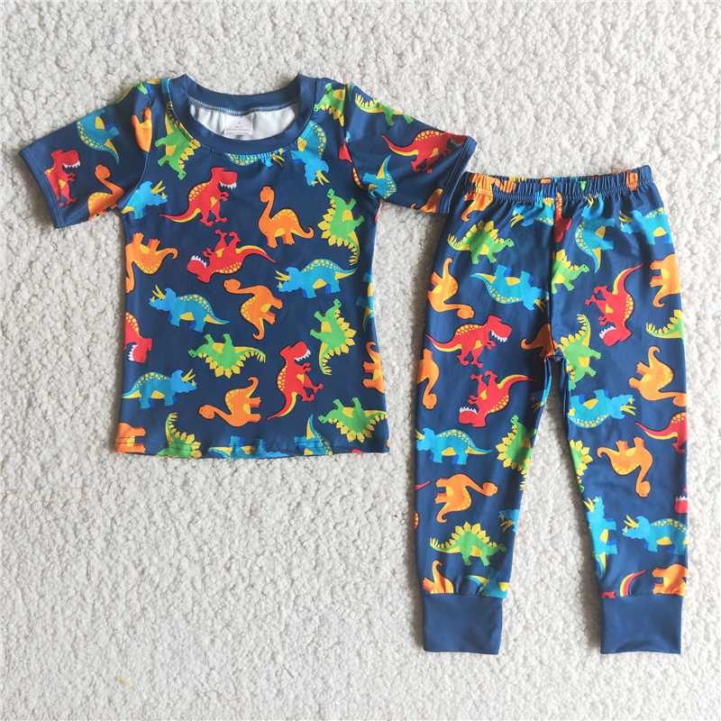 E2-29 Boys' Colored Dinosaur Short Sleeve Trousers Suit