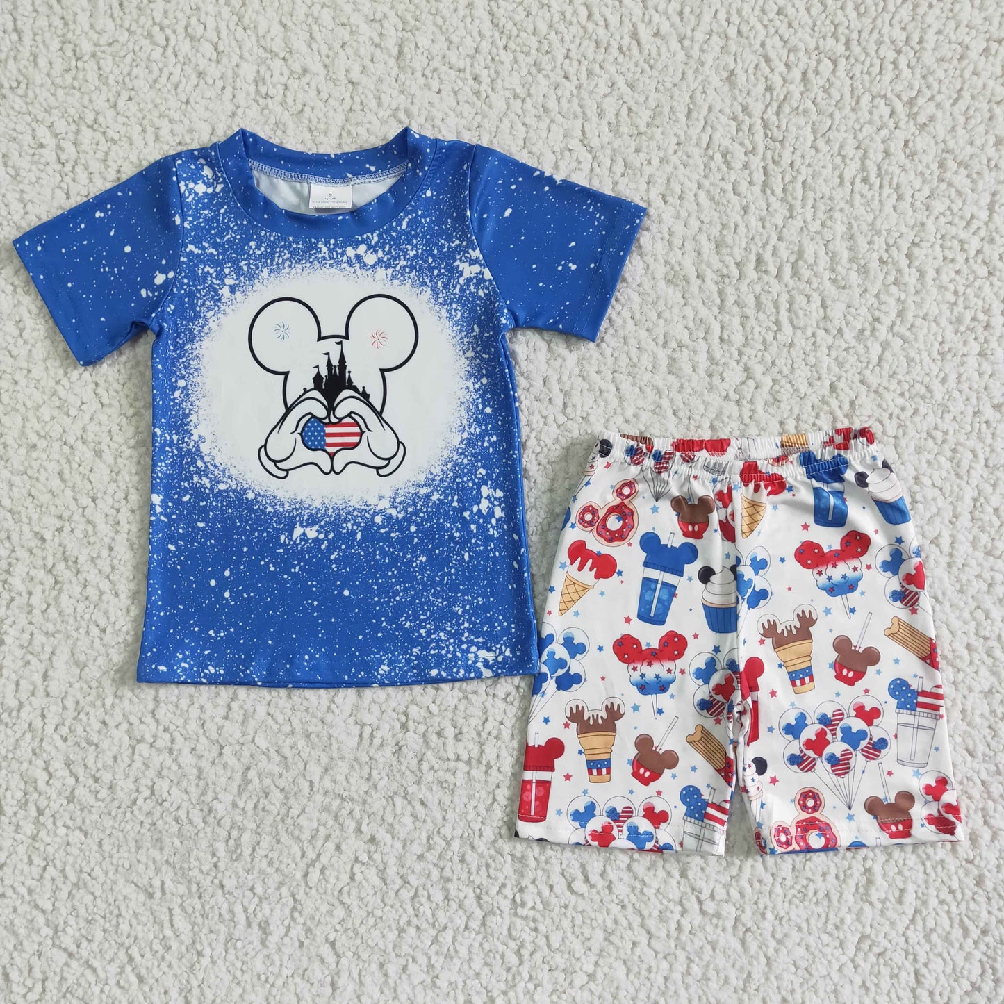 BSSO0068 Independence Day Costume Little Mouse Blue Short Sleeve Top with Shorts