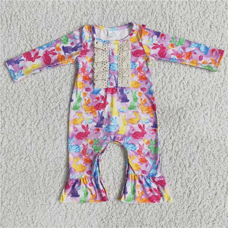 popular no MOQ cute baby girls kids clothes rts Easter rabbit bunny romper