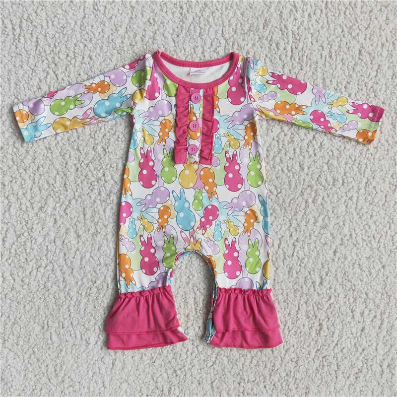 popular no MOQ cute baby girls kids clothes rts Easter rabbit bunny romper