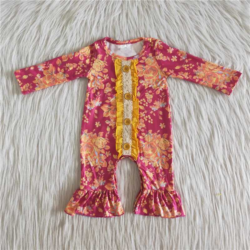 popular no MOQ cute baby girls kids clothes rts floral romper