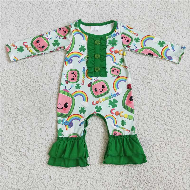 hot sale popular no MOQ cute baby girls kids clothes rts floral baby girls watermelon romper
