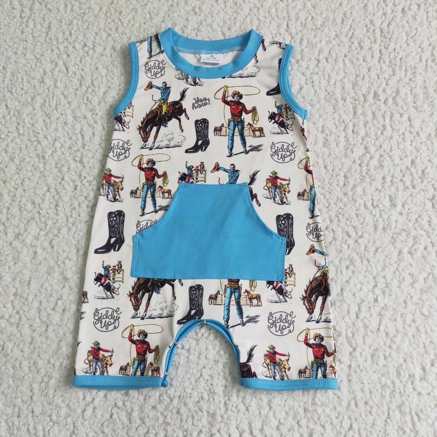 SR0043 Western denim element print men's new sleeveless jumpsuit