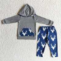 6 A15-11 Boys Grey Printed Long Sleeve Trousers Suit