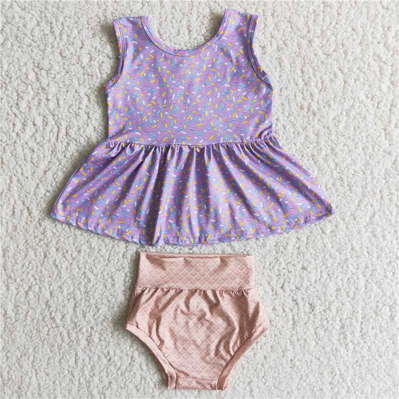 E4-11 Girls Purple Tank Top Brown Thong Outfit