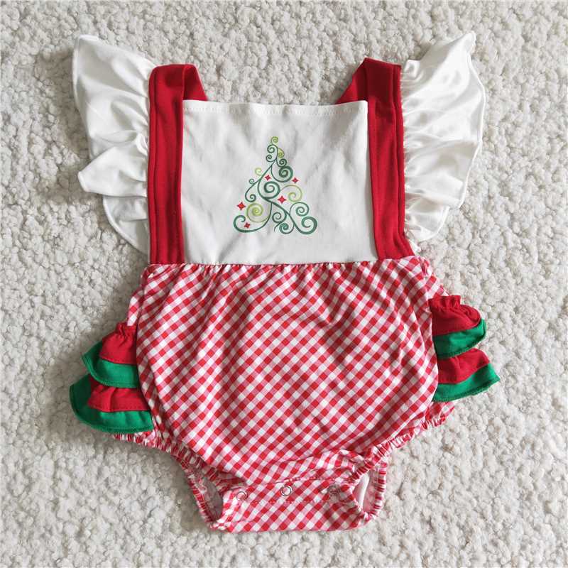E3-28 Girls Little Flying Sleeve Top Plaid Thong Romper