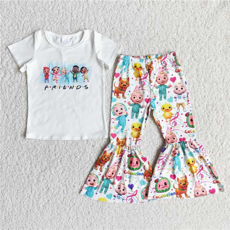 E13-4 Cartoon-print short-sleeved top with flared pants