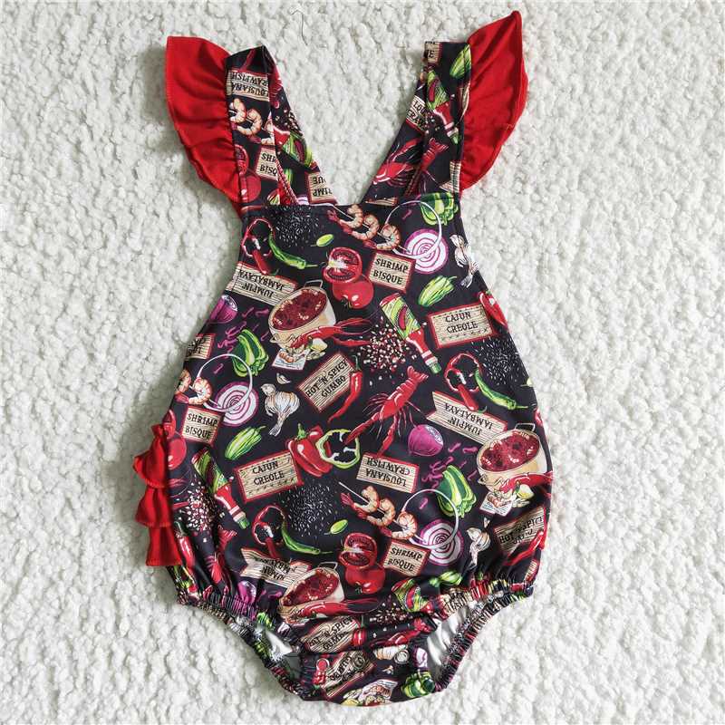 B0-9 Girls' Fruit and Vegetable Print Romper