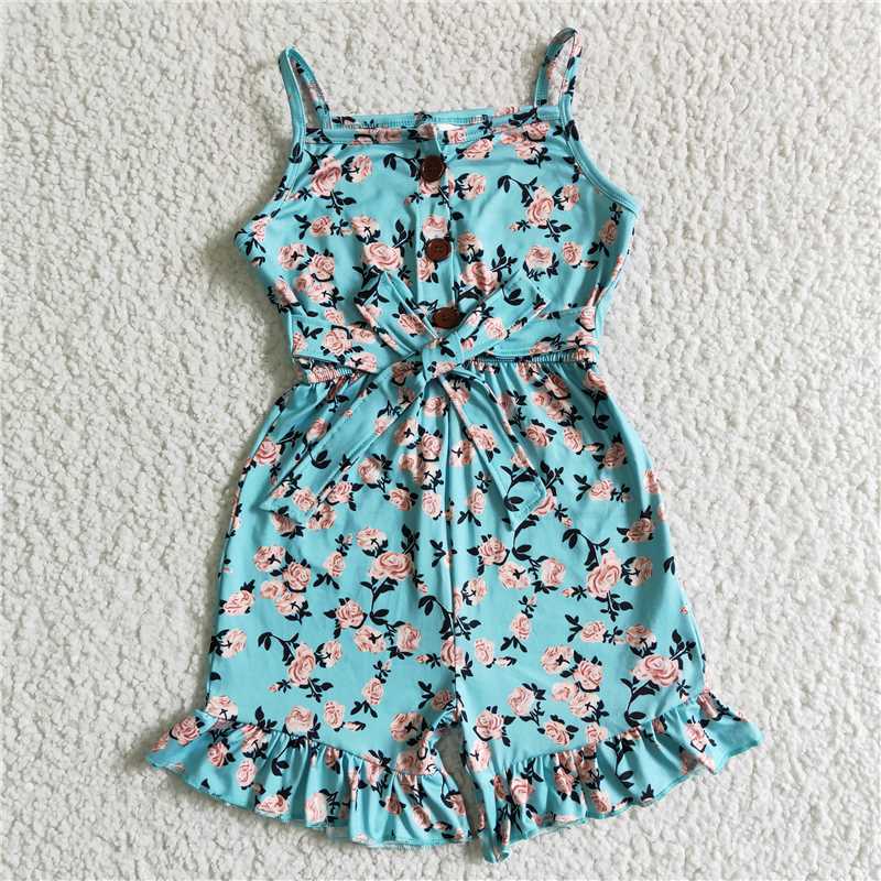 SR0002 Floral Print Cyan Slip Bodysuit