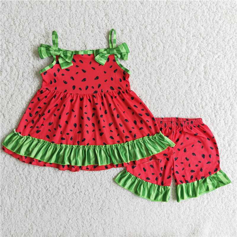D7-30 New Girls Watermelon Pattern Print Short Sleeve Short Sleeve Suit