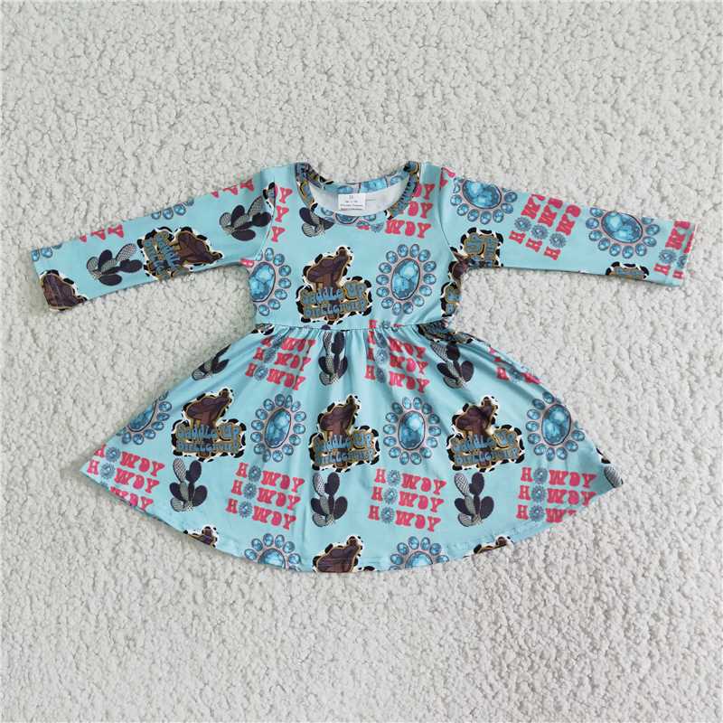 6 B13-9  Girls Alphabet Print Blue Long Sleeve Skirt