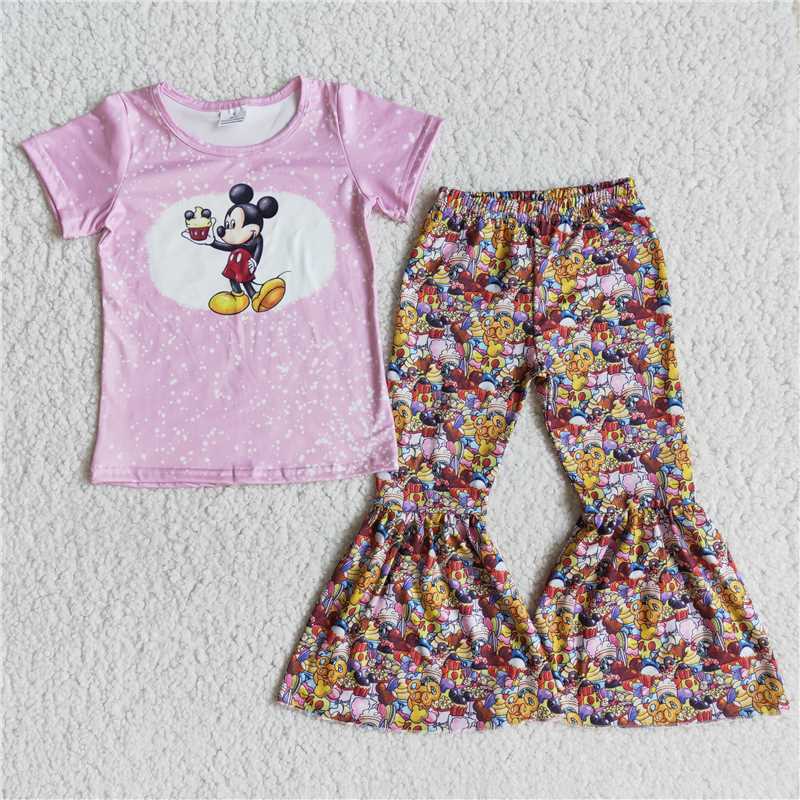 E11-11 New Cartoon Movie Character Print Short Sleeve Pants Suit Purple