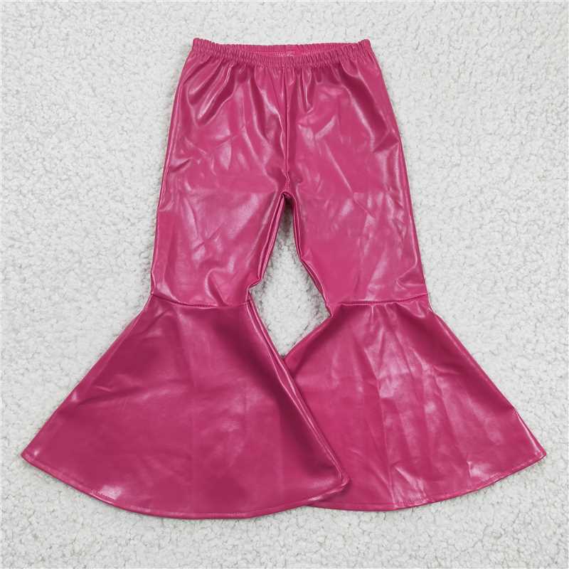 GT0134 P0048 Girls WESTERN pink bull head white short-sleeved top Rose Red Leather Pants