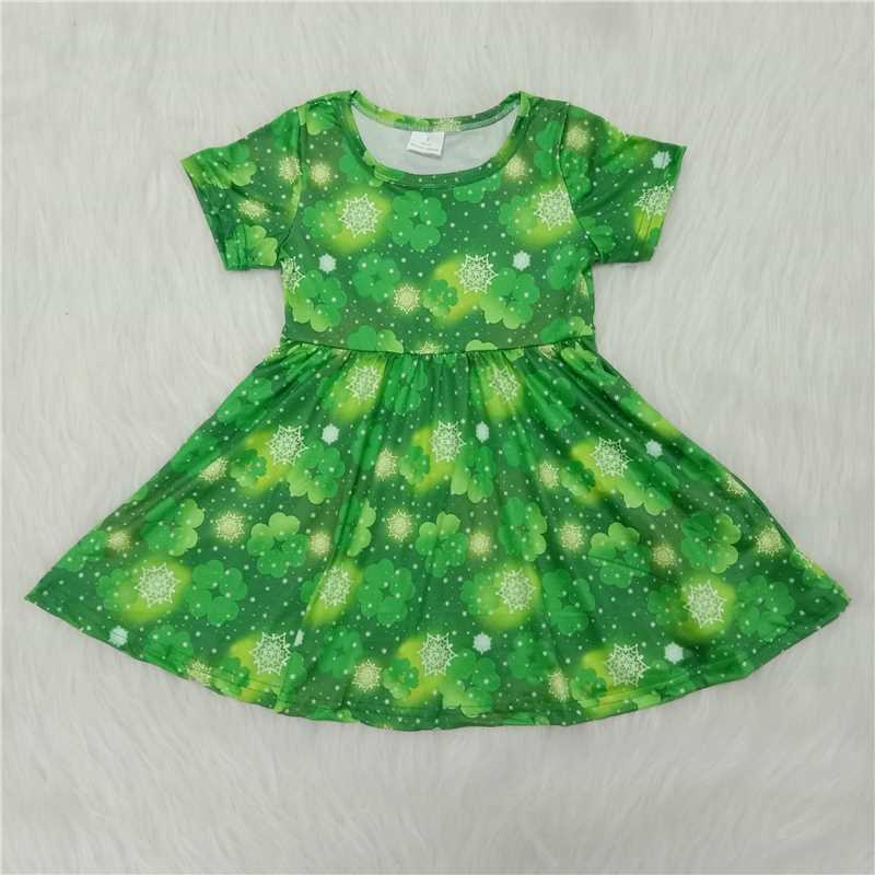 A8-10 New Green Clover Print Dress summer