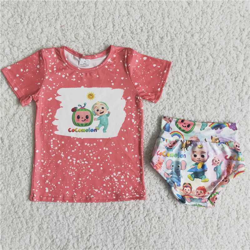 C14-20 New Anime Movie Print Orange Short Sleeve Top with Shorts