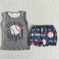 C8-14 Baseball Graphic Print Grey Sleeveless Top with Black Pants