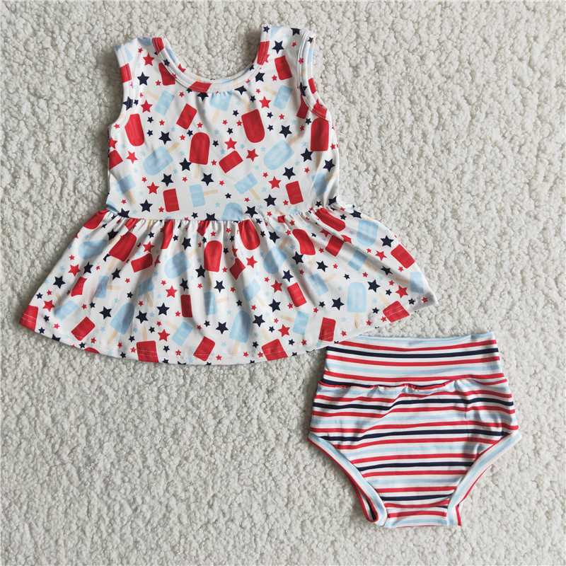 7.28 E3-15 Girls Popsicle Stars Stripe Thong Set
