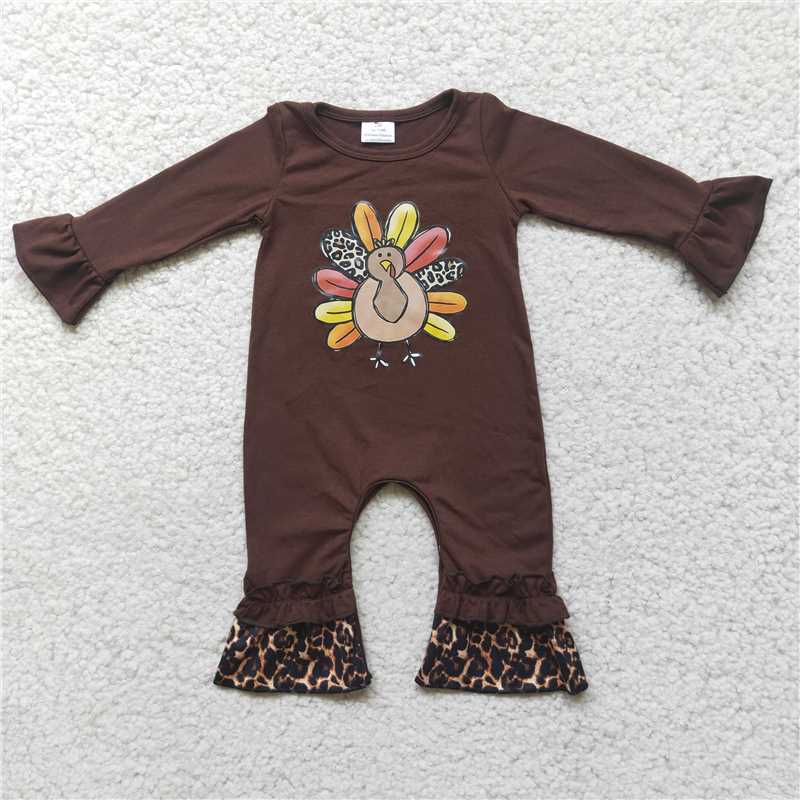 popular no MOQ cute baby girls kids clothes rts Thanksgiving day trukey ruffle romper