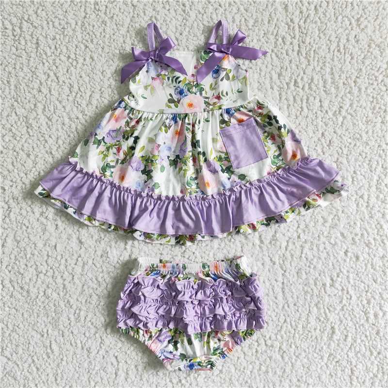 GBO0038 Girls Girls Purple Bow Flower Pocket Suspender Briefs