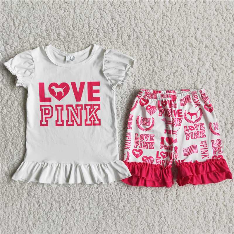 D5-26 love pink short sleeve shorts set