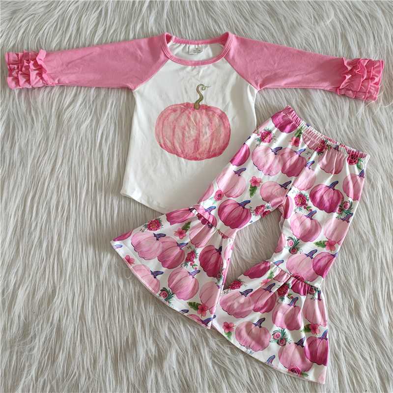 6 A8-30 Girls' Pink Pumpkin Long Sleeve Pants Set