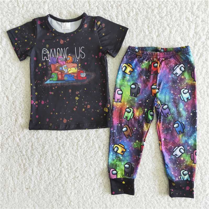 B4-23 Boys' new game image cartoon print elastic short-sleeved trousers suit