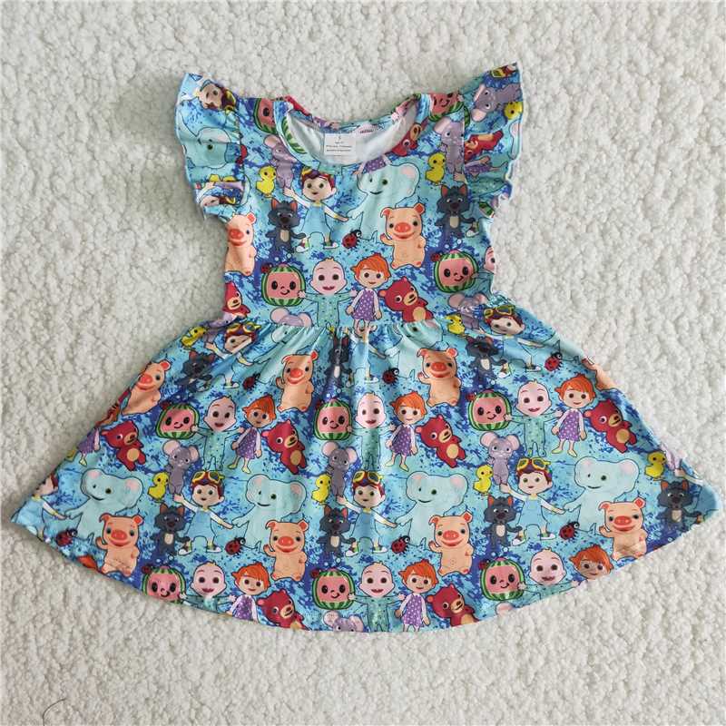 B14-11 Anime Movie Image Little Boy Print Short Sleeve Dress