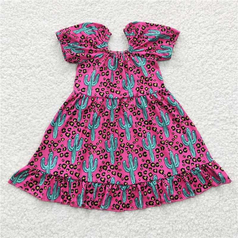 7.28 GSD0305Summer new girl cactus rose red leopard print short sleeve fashion cute wholesale boutique dress