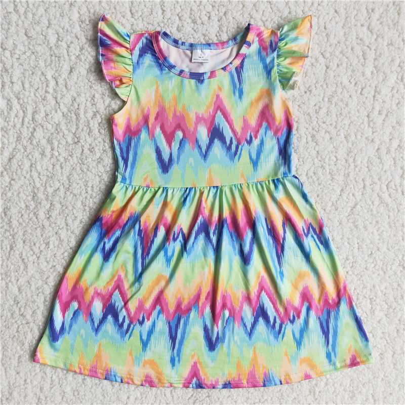 C6-2-1 Summer girls' new colorful tie-dye print dress