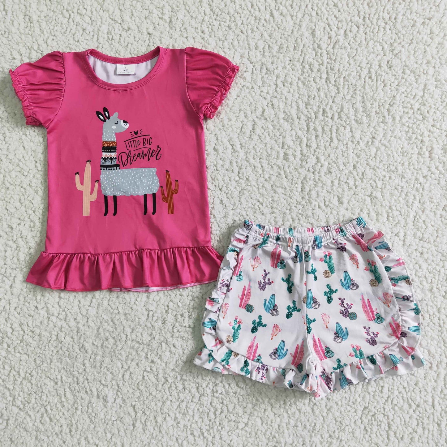 A14-2 Alpaca Print Red Short Sleeve and Cactus Print Shorts