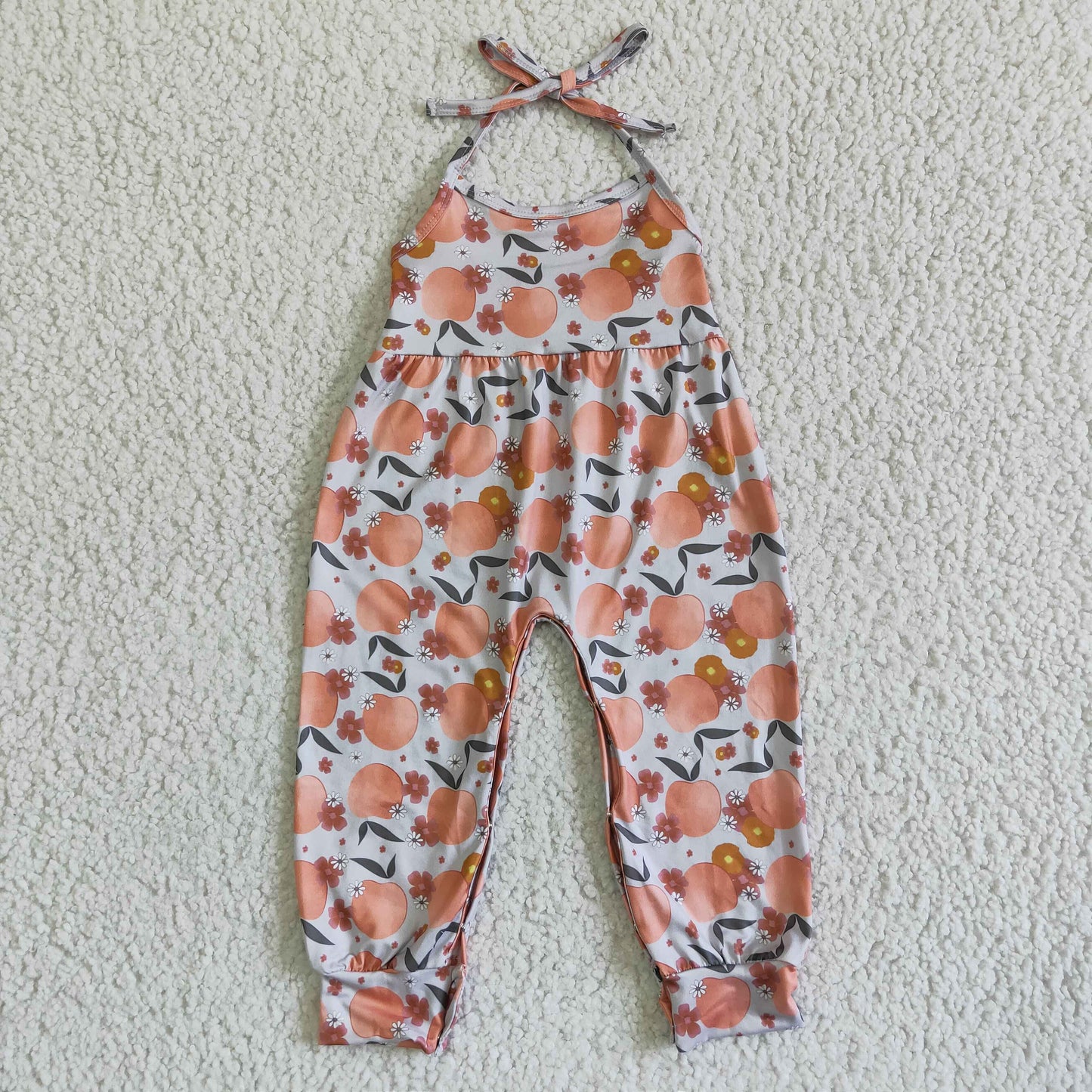 SR0052 fruit peach print lace-up jumpsuit