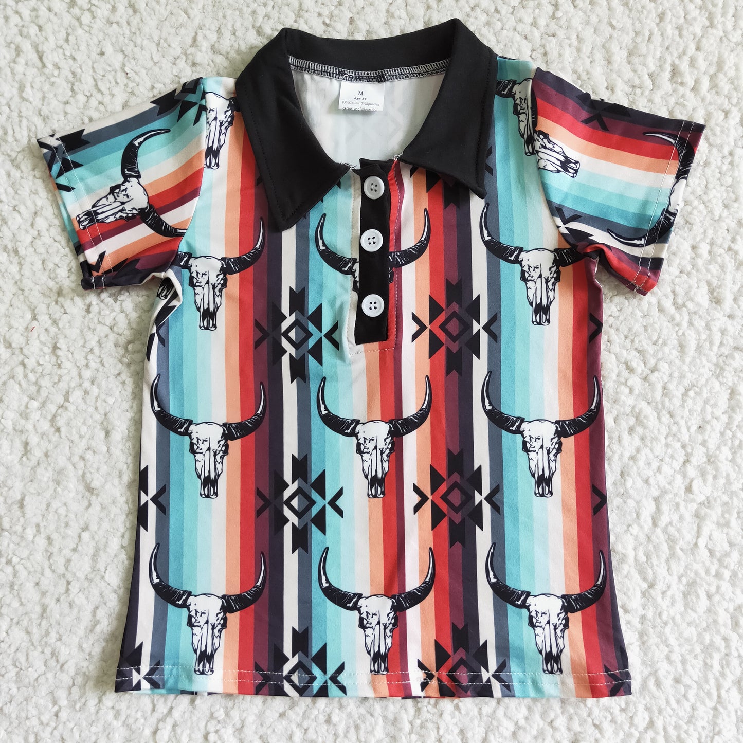 BT0022 boy Bull Tau Color Stripe Black Collar POLO Shirt
