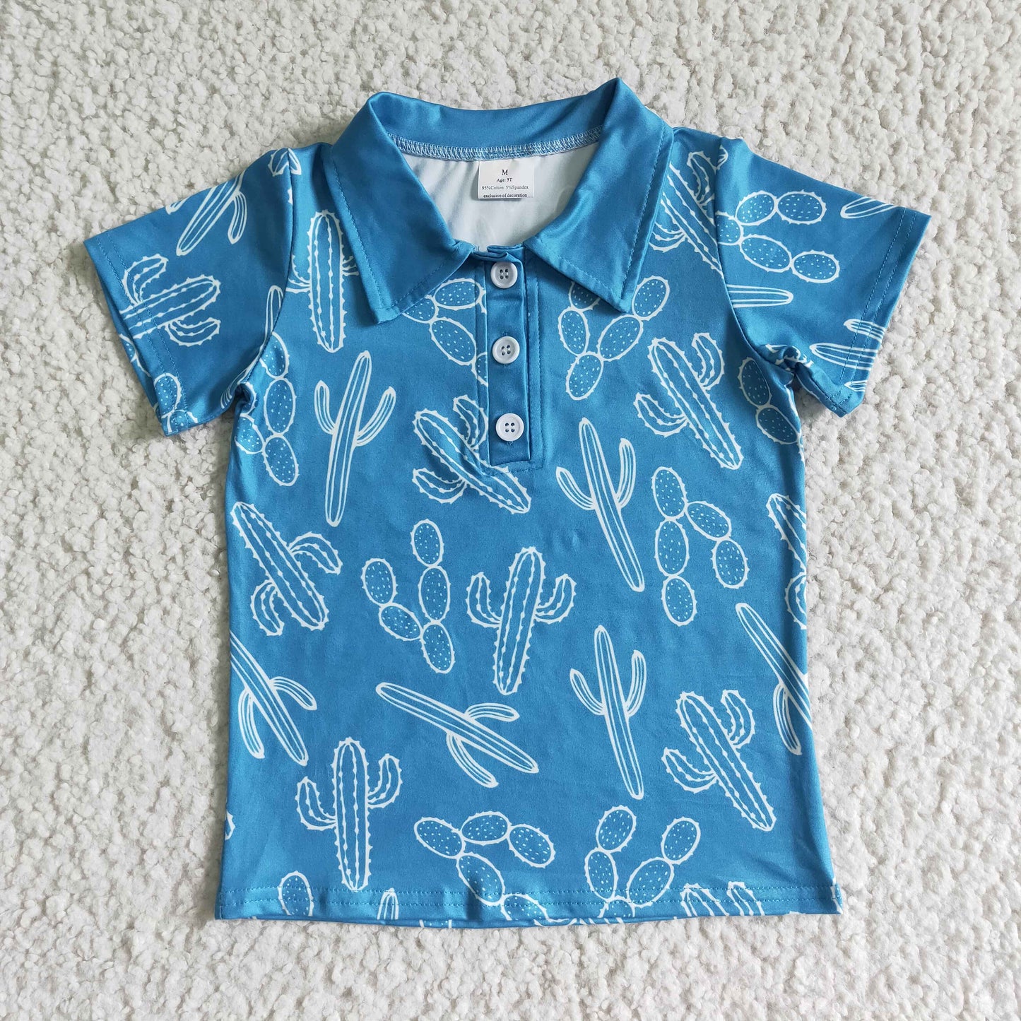 BT0020 Boys Western Cowboy Cactus Blue POLO Shirt
