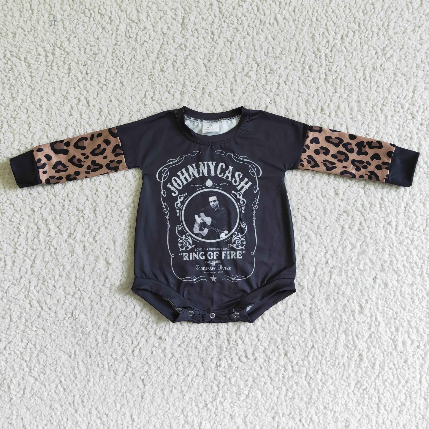 LR0014 JOHNNY CASH Black Leopard Print Long Sleeve Bodysuit