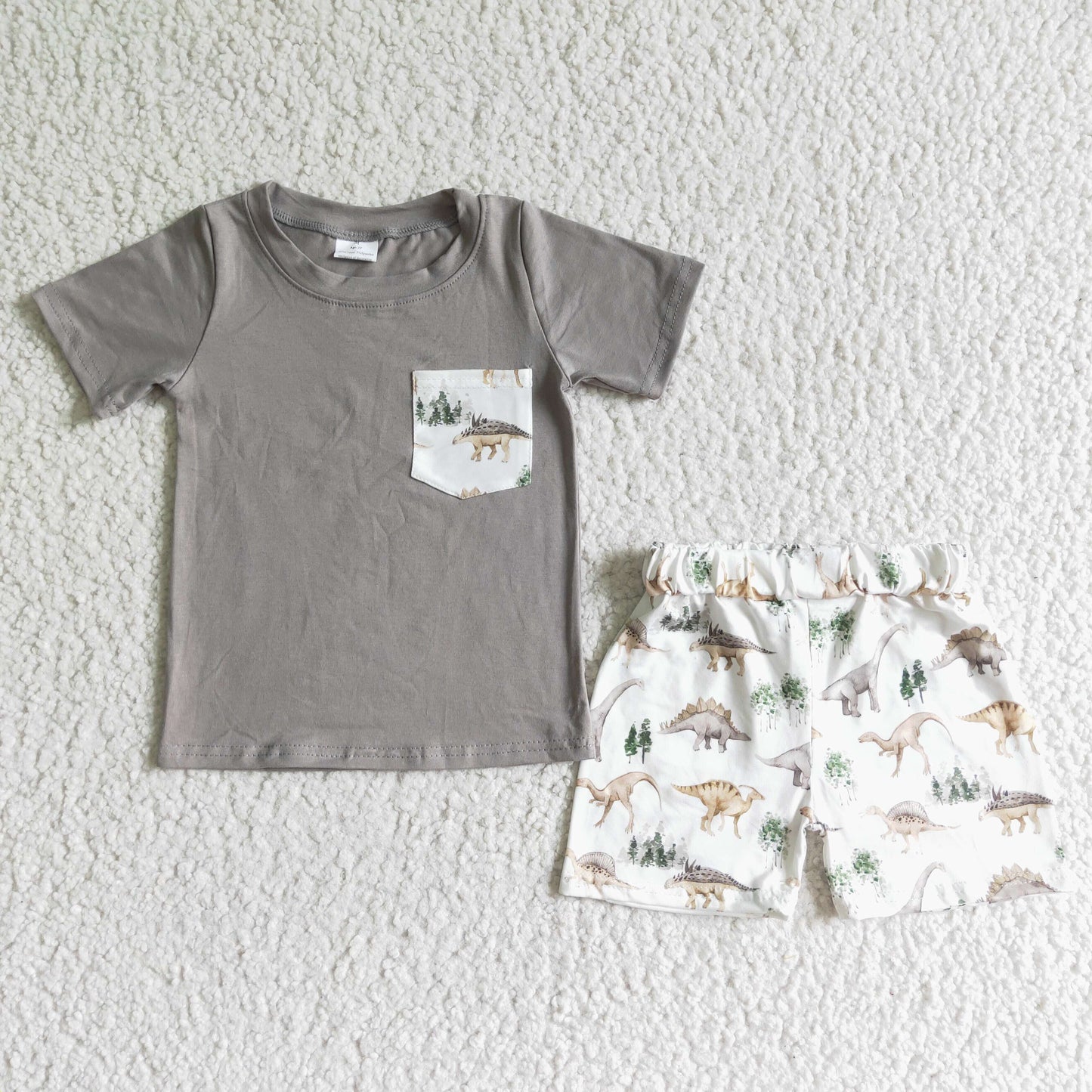 D11-12 Boys Grey Dinosaur Pocket Boy Suit