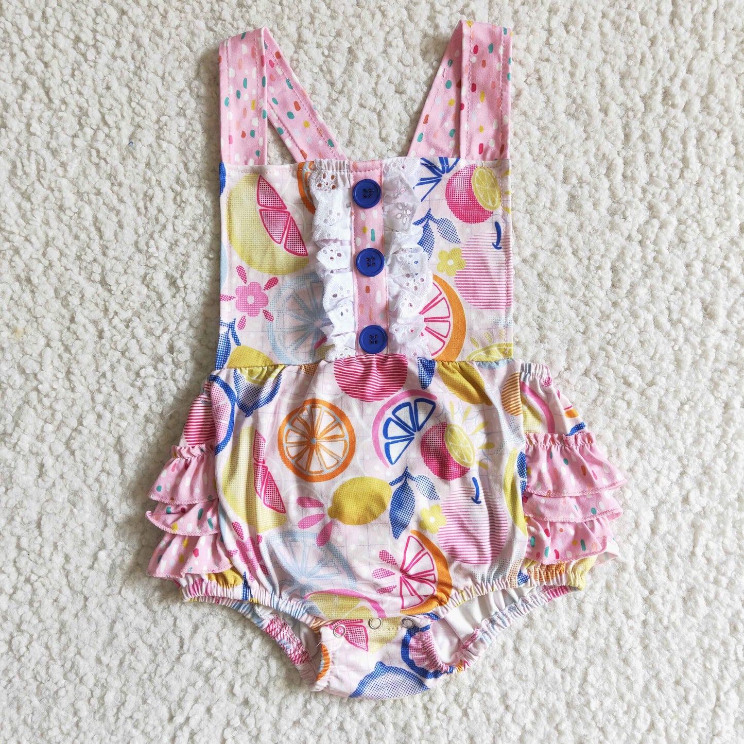 S0016 rts Pink Fruit Print Strap Swimsuit Girls