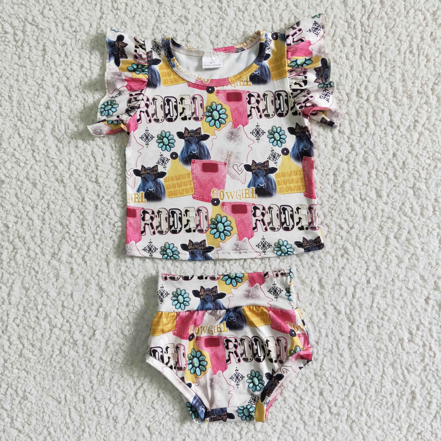 GBO0044 Cow Monogram Short Sleeve Shorts Set