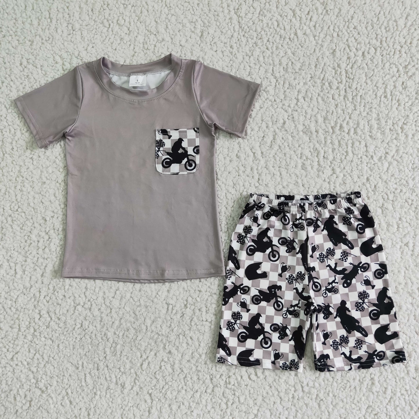 BSSO0054 Grey Pocket Short Sleeve Top with Motorcycle Shorts Set