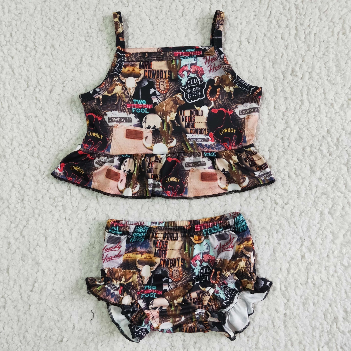 GBO0008 Girls Print Brown Camisole Top with Shorts Two Piece